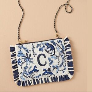 New Anthropologie X Anna Harlow C Monogram Beaded Clutch Bag Purse
